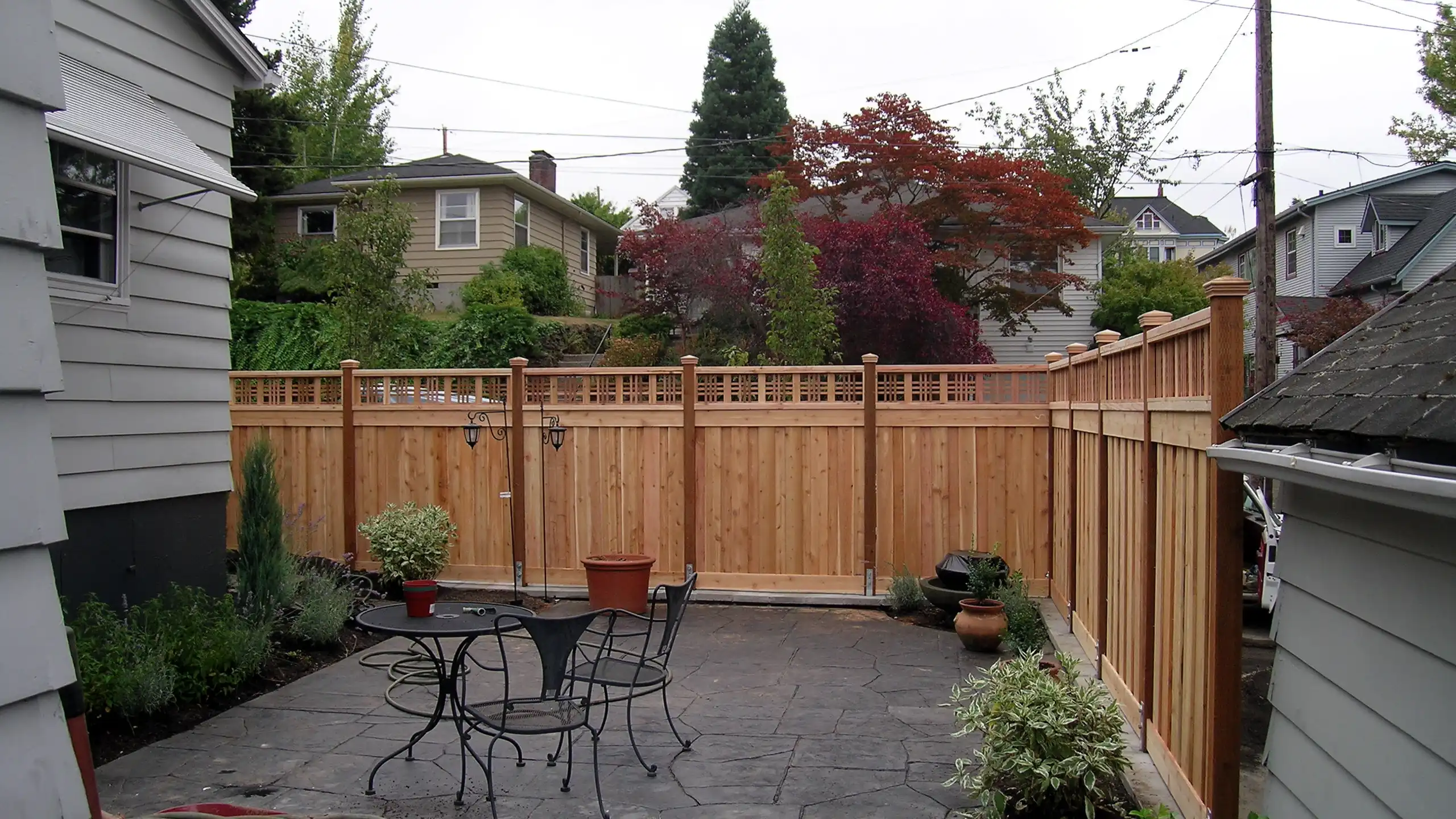 Cedar picture frame fence with Catalina lattice detail along the top.